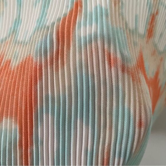 She + Sky Blue Orange Watercolor Pleated Spagetti Strap Tank Top Blouse - Picture 6 of 9